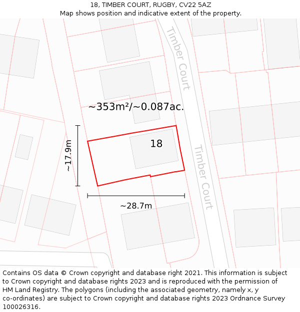 18, TIMBER COURT, RUGBY, CV22 5AZ: Plot and title map