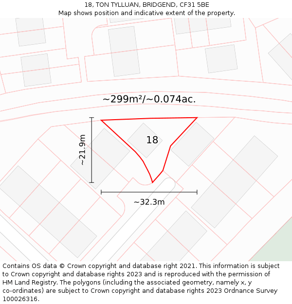 18, TON TYLLUAN, BRIDGEND, CF31 5BE: Plot and title map