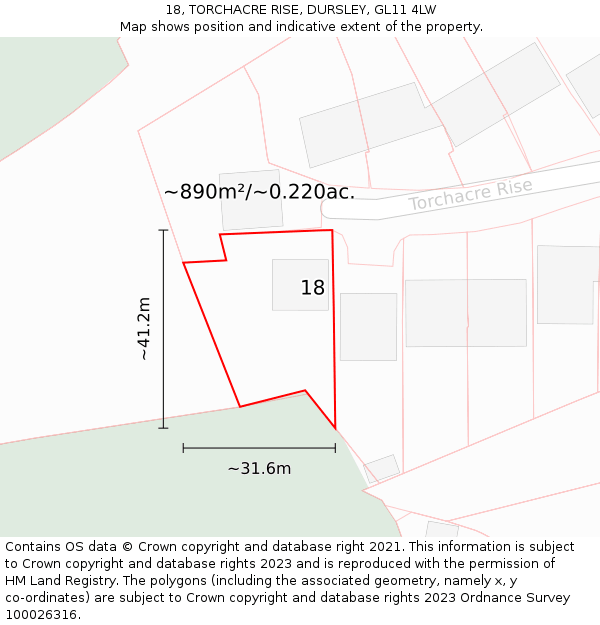 18, TORCHACRE RISE, DURSLEY, GL11 4LW: Plot and title map