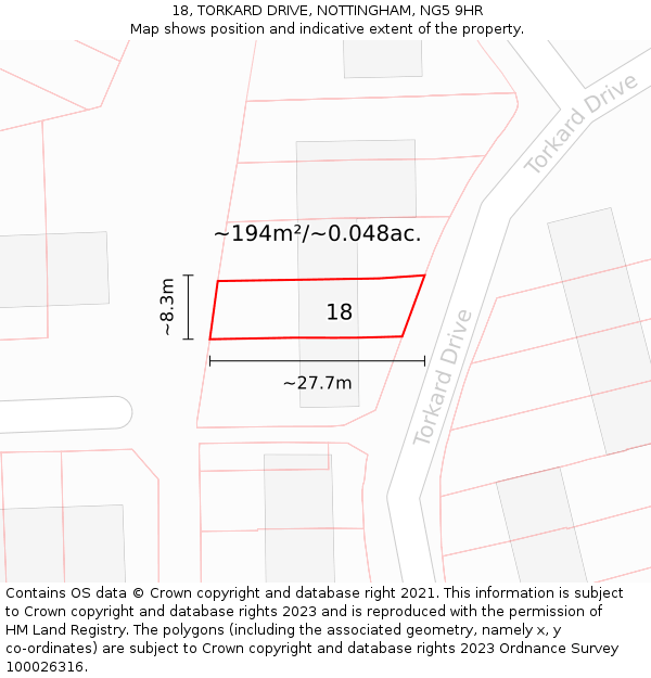 18, TORKARD DRIVE, NOTTINGHAM, NG5 9HR: Plot and title map