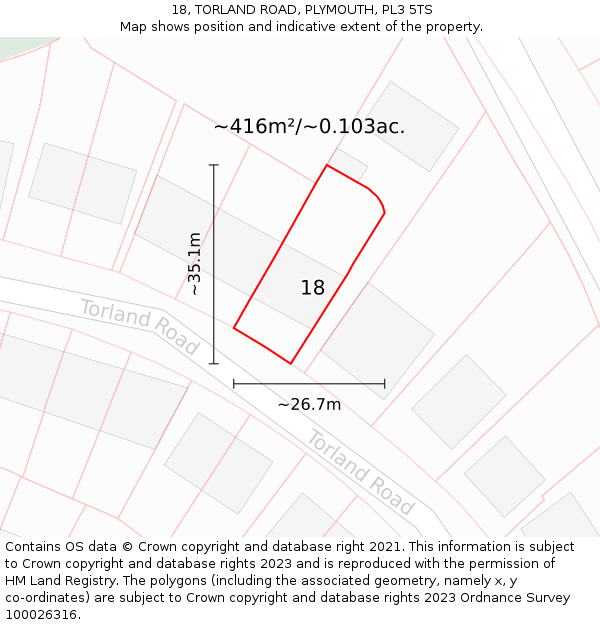 18, TORLAND ROAD, PLYMOUTH, PL3 5TS: Plot and title map