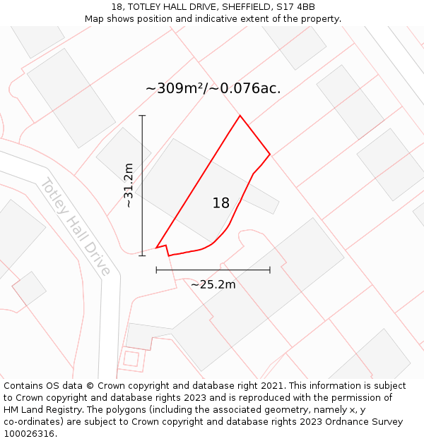 18, TOTLEY HALL DRIVE, SHEFFIELD, S17 4BB: Plot and title map