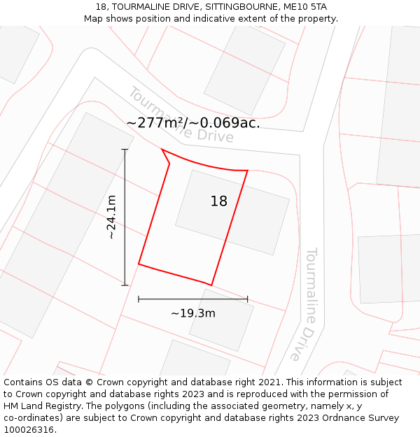 18, TOURMALINE DRIVE, SITTINGBOURNE, ME10 5TA: Plot and title map