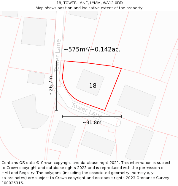 18, TOWER LANE, LYMM, WA13 0BD: Plot and title map