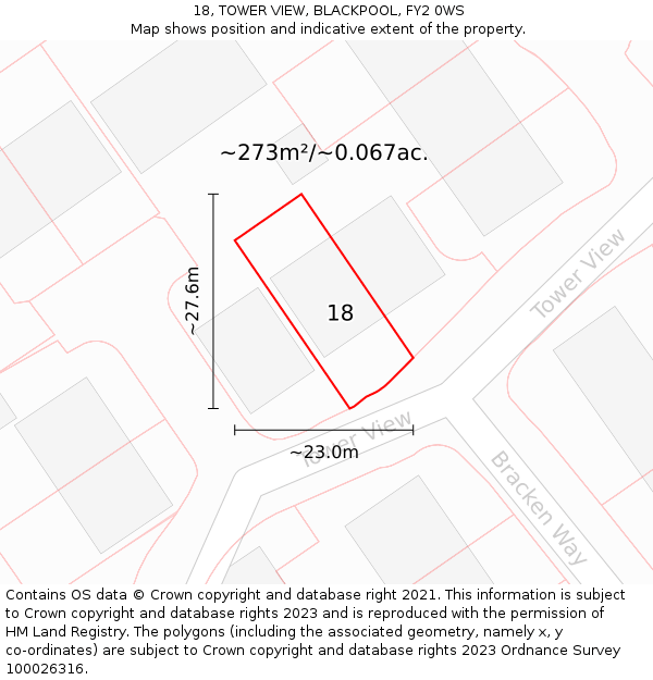 18, TOWER VIEW, BLACKPOOL, FY2 0WS: Plot and title map