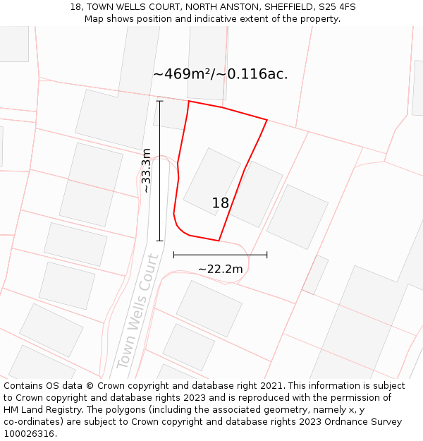 18, TOWN WELLS COURT, NORTH ANSTON, SHEFFIELD, S25 4FS: Plot and title map