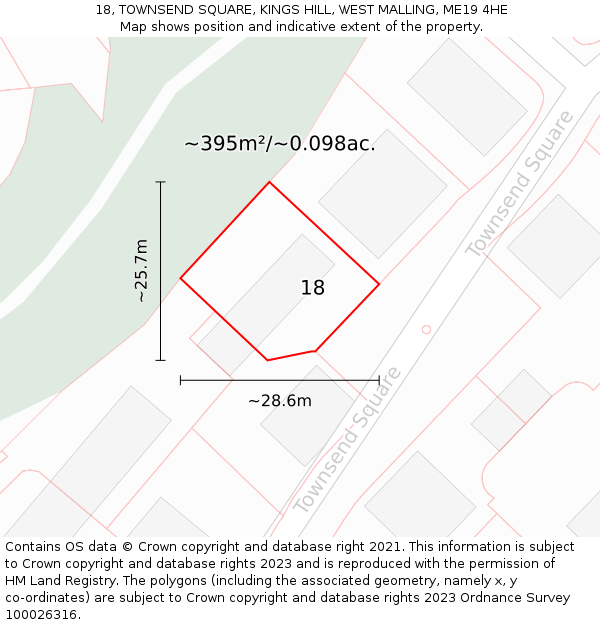 18, TOWNSEND SQUARE, KINGS HILL, WEST MALLING, ME19 4HE: Plot and title map