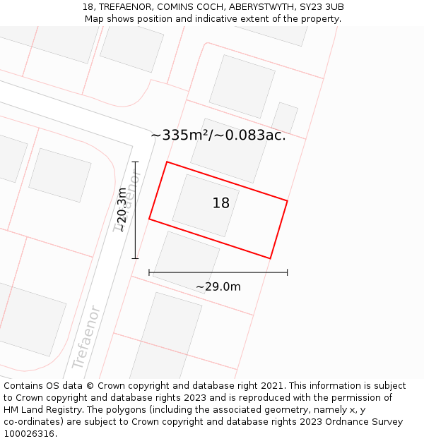 18, TREFAENOR, COMINS COCH, ABERYSTWYTH, SY23 3UB: Plot and title map