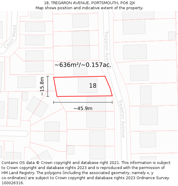 18, TREGARON AVENUE, PORTSMOUTH, PO6 2JX: Plot and title map