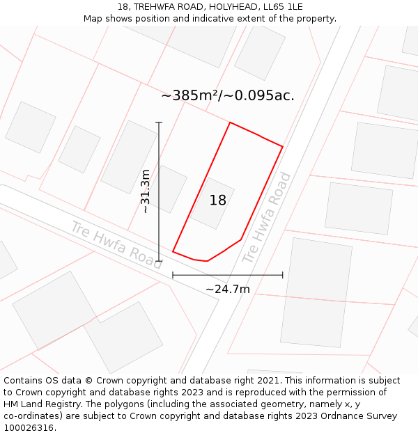 18, TREHWFA ROAD, HOLYHEAD, LL65 1LE: Plot and title map