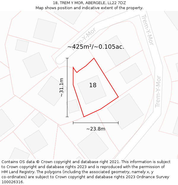 18, TREM Y MOR, ABERGELE, LL22 7DZ: Plot and title map