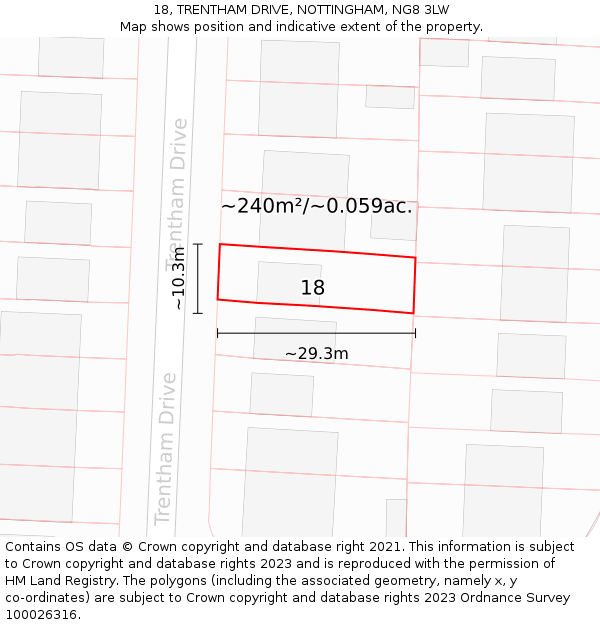 18, TRENTHAM DRIVE, NOTTINGHAM, NG8 3LW: Plot and title map