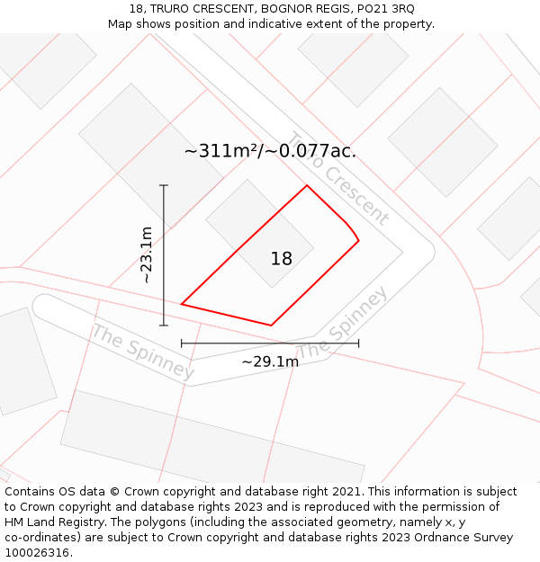 18, TRURO CRESCENT, BOGNOR REGIS, PO21 3RQ: Plot and title map