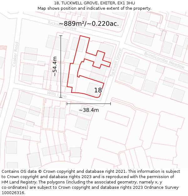 18, TUCKWELL GROVE, EXETER, EX1 3HU: Plot and title map