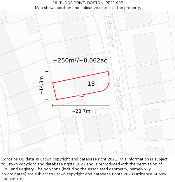 18, TUDOR DRIVE, BOSTON, PE21 9PB: Plot and title map