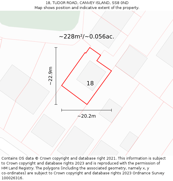 18, TUDOR ROAD, CANVEY ISLAND, SS8 0ND: Plot and title map