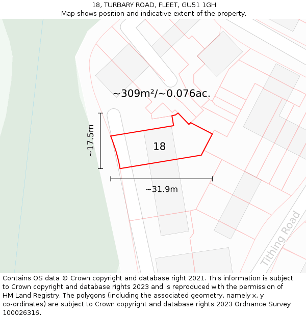 18, TURBARY ROAD, FLEET, GU51 1GH: Plot and title map