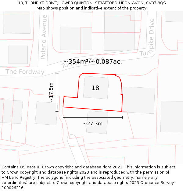 18, TURNPIKE DRIVE, LOWER QUINTON, STRATFORD-UPON-AVON, CV37 8QS: Plot and title map