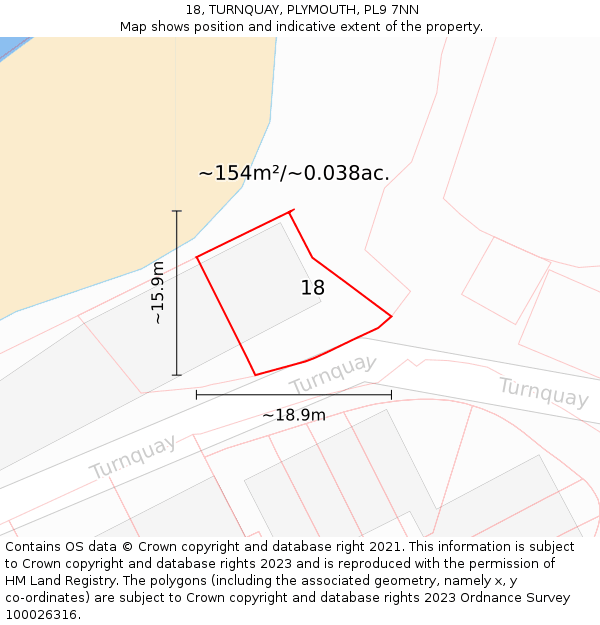 18, TURNQUAY, PLYMOUTH, PL9 7NN: Plot and title map