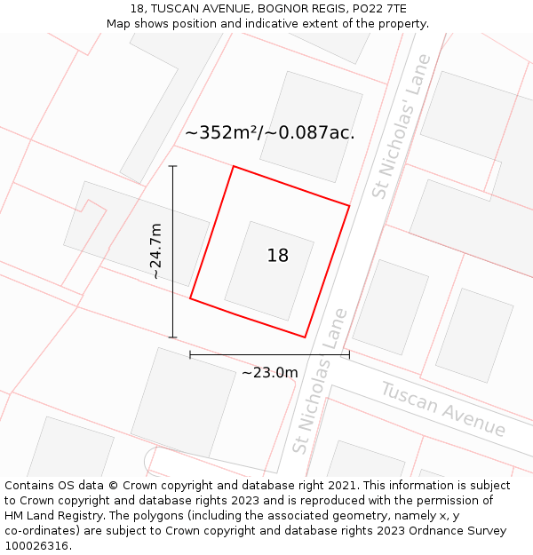 18, TUSCAN AVENUE, BOGNOR REGIS, PO22 7TE: Plot and title map