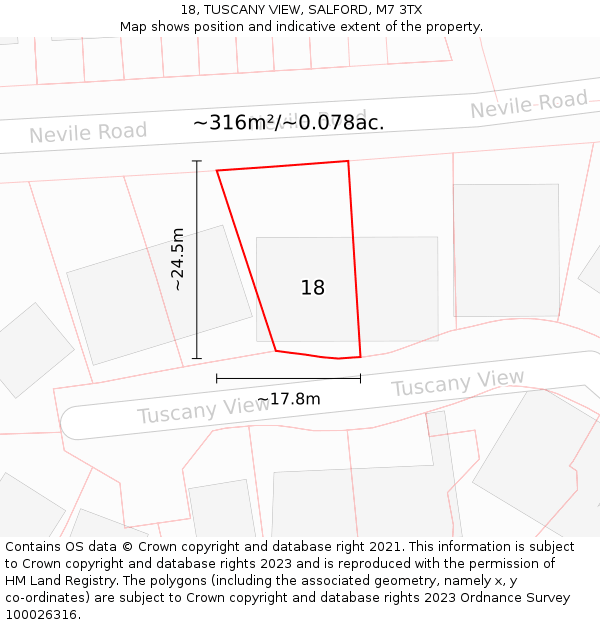 18, TUSCANY VIEW, SALFORD, M7 3TX: Plot and title map