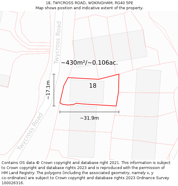 18, TWYCROSS ROAD, WOKINGHAM, RG40 5PE: Plot and title map