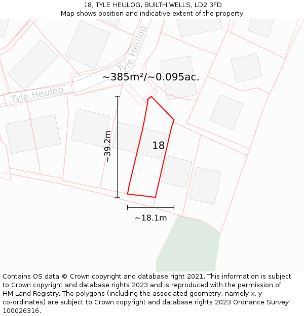 18, TYLE HEULOG, BUILTH WELLS, LD2 3FD: Plot and title map