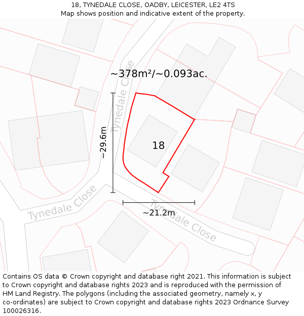 18, TYNEDALE CLOSE, OADBY, LEICESTER, LE2 4TS: Plot and title map