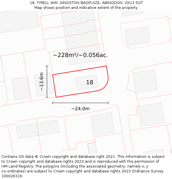 18, TYRELL WAY, KINGSTON BAGPUIZE, ABINGDON, OX13 5GT: Plot and title map