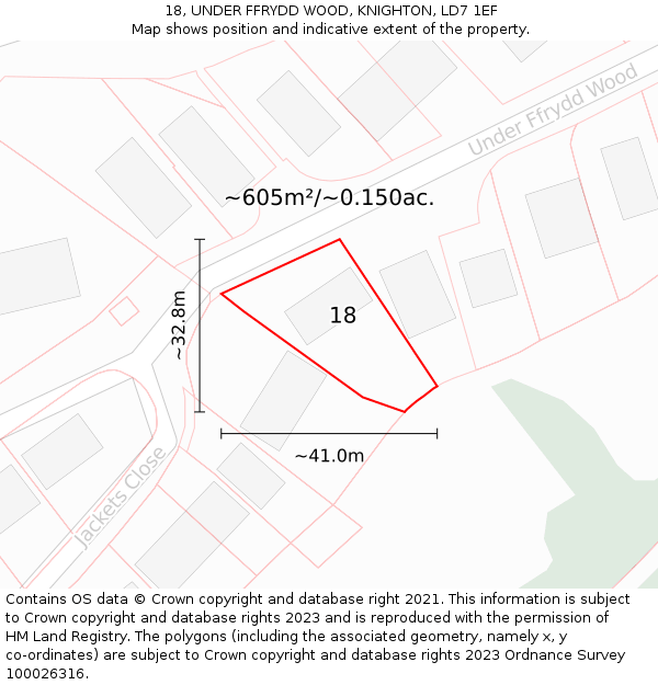 18, UNDER FFRYDD WOOD, KNIGHTON, LD7 1EF: Plot and title map