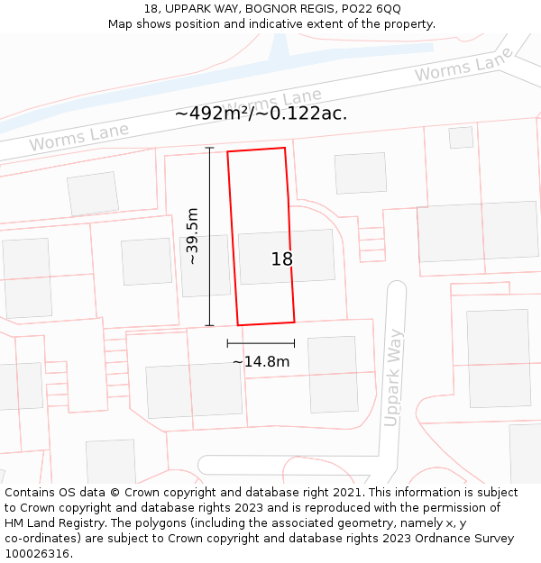 18, UPPARK WAY, BOGNOR REGIS, PO22 6QQ: Plot and title map