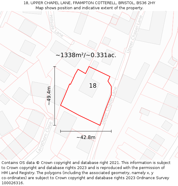 18, UPPER CHAPEL LANE, FRAMPTON COTTERELL, BRISTOL, BS36 2HY: Plot and title map