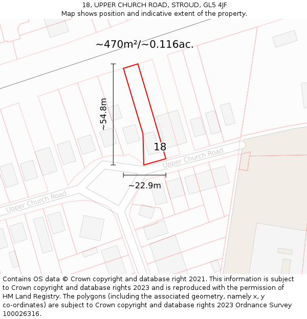 18, UPPER CHURCH ROAD, STROUD, GL5 4JF: Plot and title map