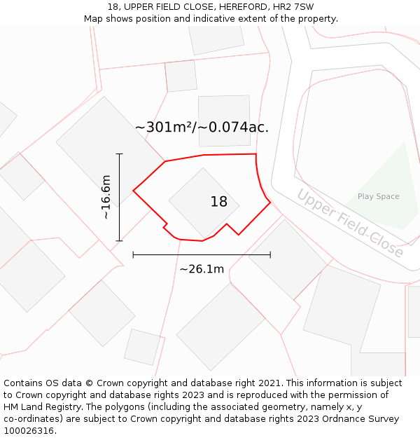 18, UPPER FIELD CLOSE, HEREFORD, HR2 7SW: Plot and title map