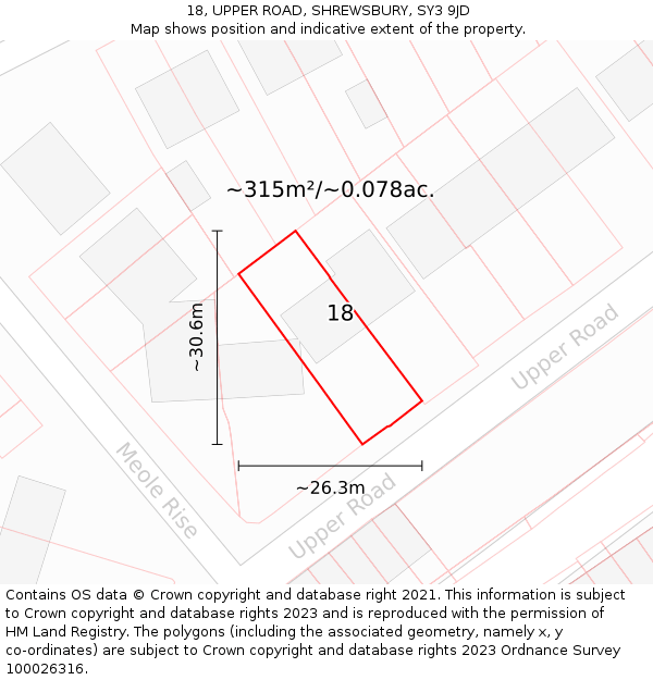 18, UPPER ROAD, SHREWSBURY, SY3 9JD: Plot and title map