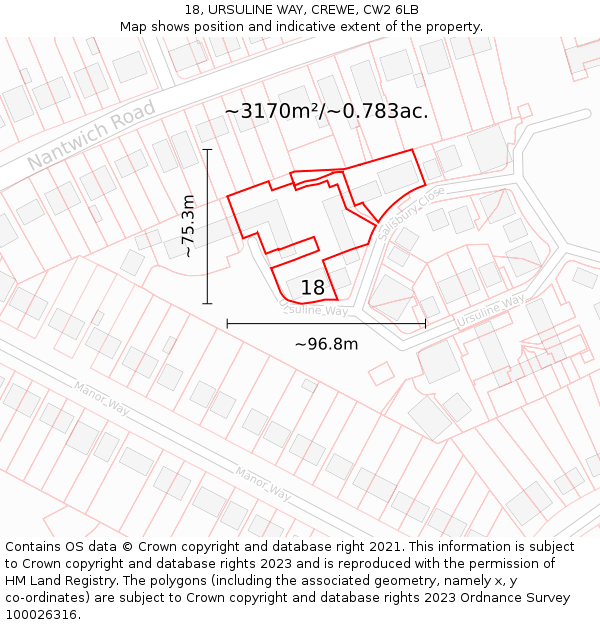 18, URSULINE WAY, CREWE, CW2 6LB: Plot and title map