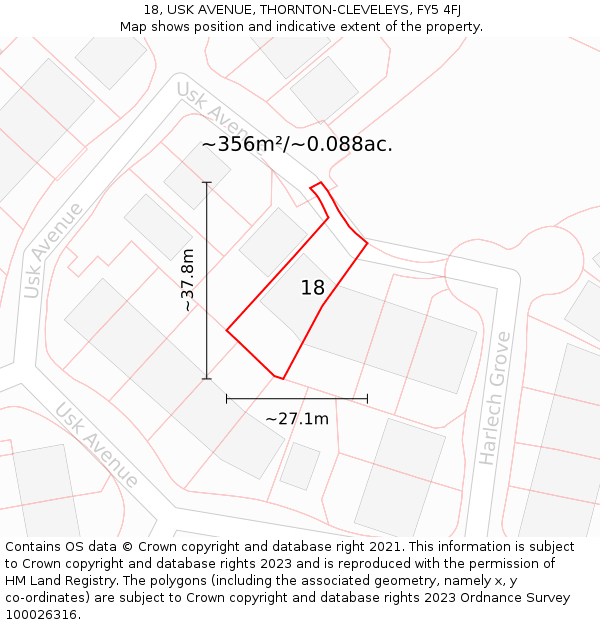 18, USK AVENUE, THORNTON-CLEVELEYS, FY5 4FJ: Plot and title map
