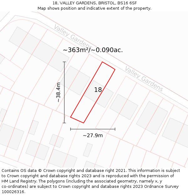 18, VALLEY GARDENS, BRISTOL, BS16 6SF: Plot and title map