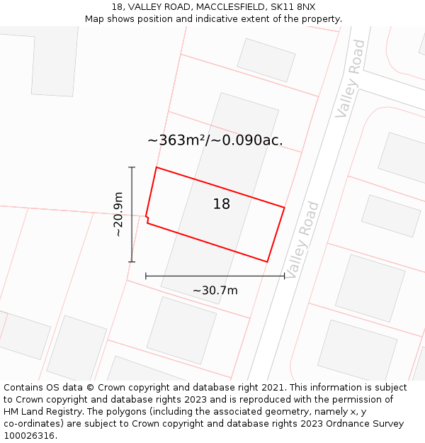 18, VALLEY ROAD, MACCLESFIELD, SK11 8NX: Plot and title map