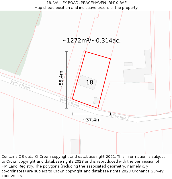 18, VALLEY ROAD, PEACEHAVEN, BN10 8AE: Plot and title map