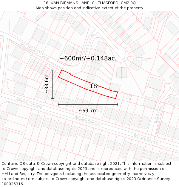 18, VAN DIEMANS LANE, CHELMSFORD, CM2 9QJ: Plot and title map