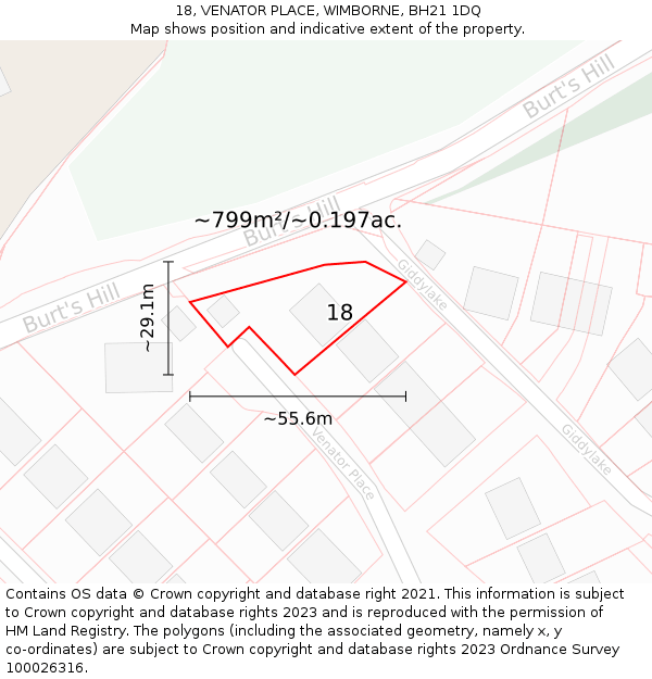 18, VENATOR PLACE, WIMBORNE, BH21 1DQ: Plot and title map