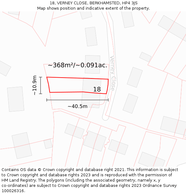 18, VERNEY CLOSE, BERKHAMSTED, HP4 3JS: Plot and title map