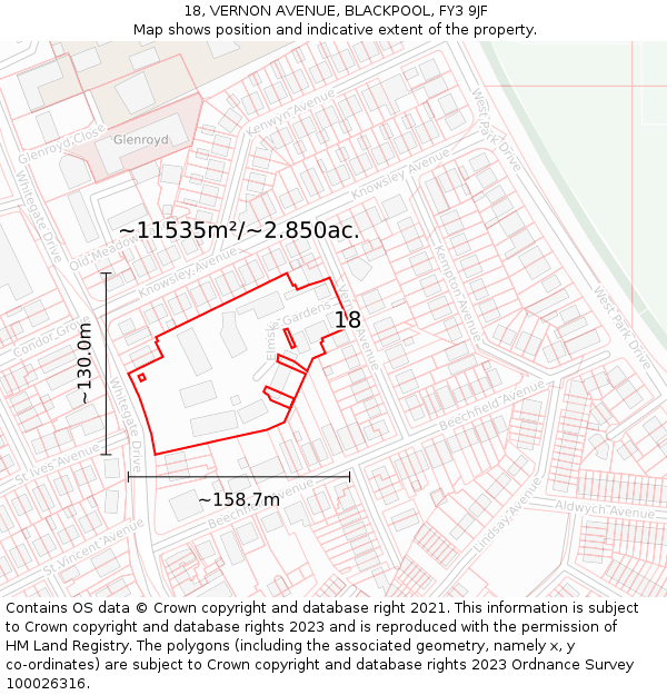 18, VERNON AVENUE, BLACKPOOL, FY3 9JF: Plot and title map
