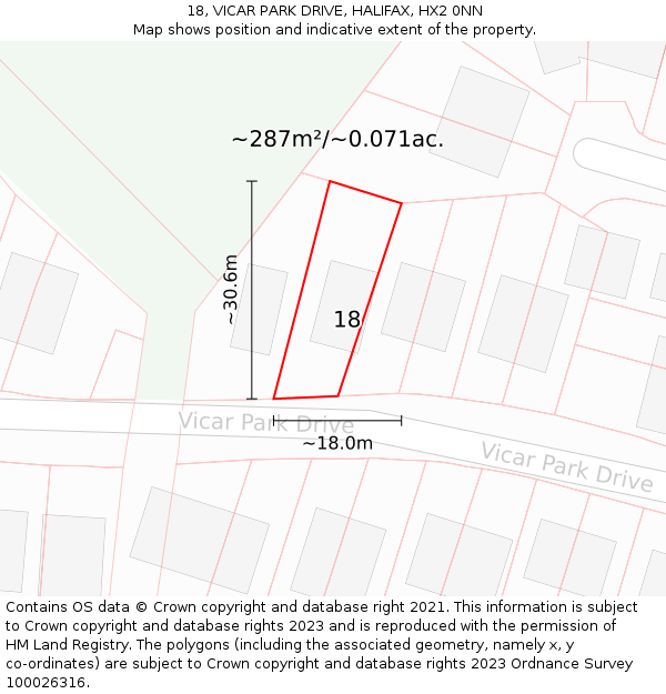 18, VICAR PARK DRIVE, HALIFAX, HX2 0NN: Plot and title map