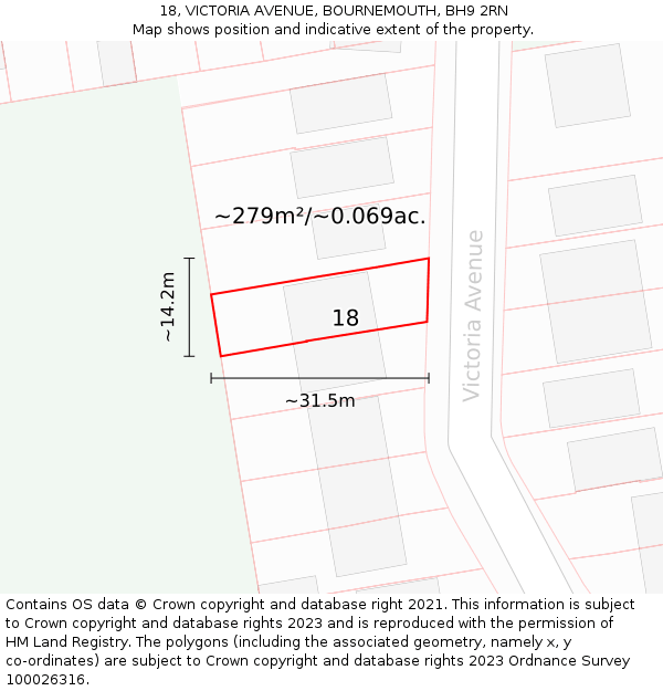 18, VICTORIA AVENUE, BOURNEMOUTH, BH9 2RN: Plot and title map