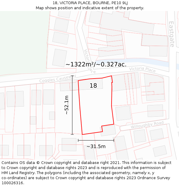 18, VICTORIA PLACE, BOURNE, PE10 9LJ: Plot and title map