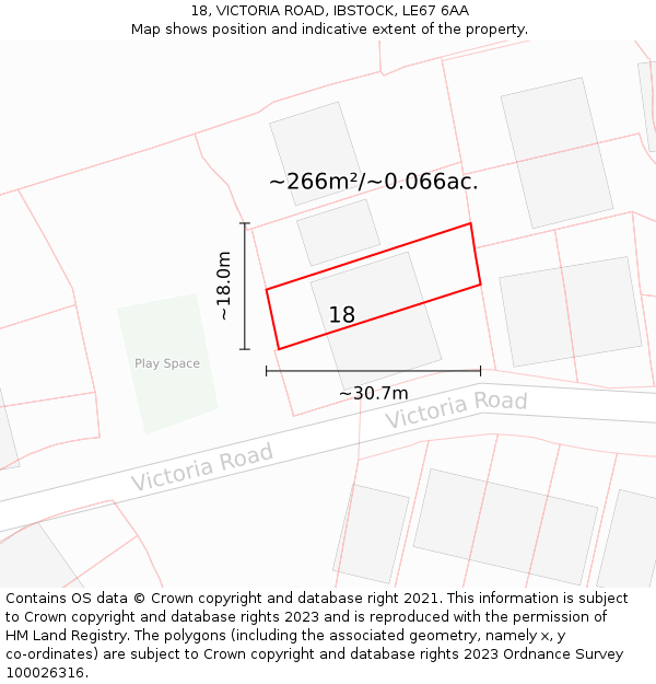 18, VICTORIA ROAD, IBSTOCK, LE67 6AA: Plot and title map