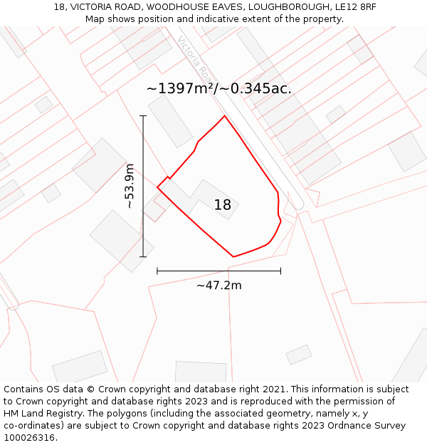 18, VICTORIA ROAD, WOODHOUSE EAVES, LOUGHBOROUGH, LE12 8RF: Plot and title map