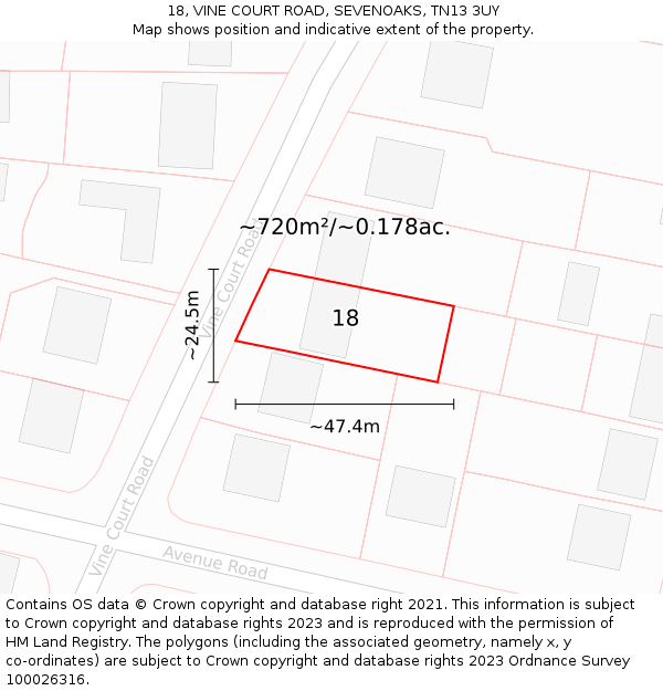 18, VINE COURT ROAD, SEVENOAKS, TN13 3UY: Plot and title map